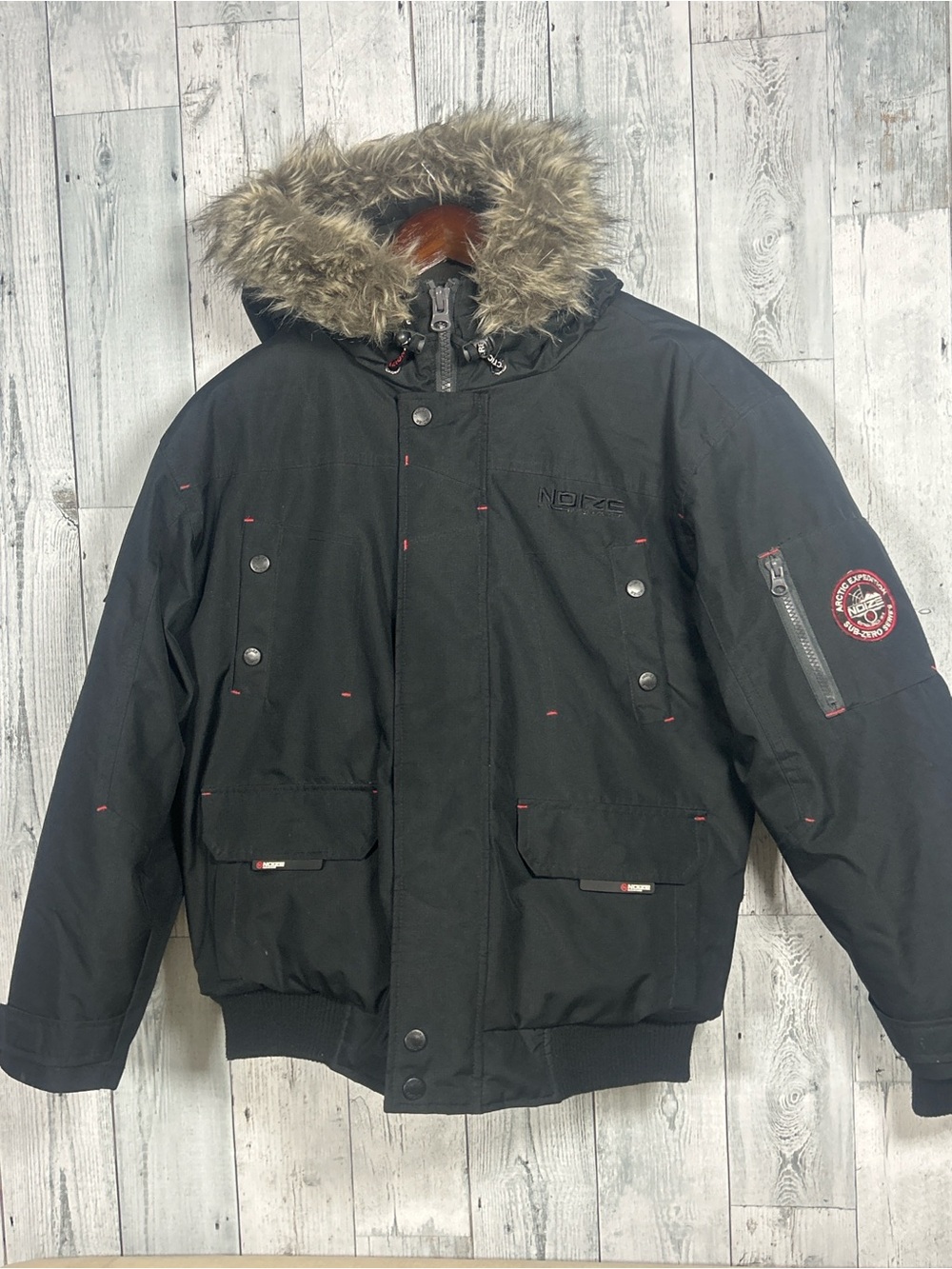 Noize Arctic Engineered Heavy Men's L Black Slim Fit Winter Bomber Faux Fur Hood